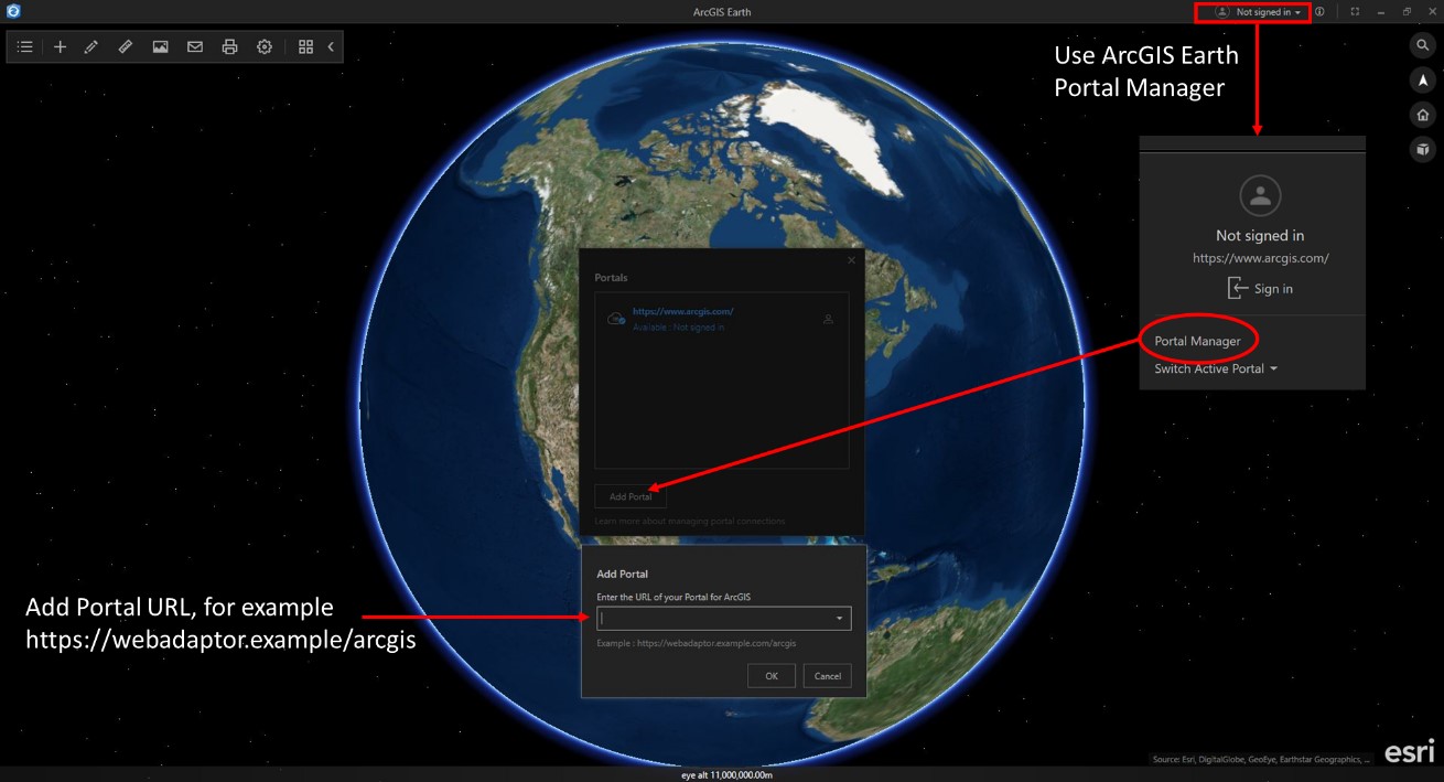 Adding your ArcGIS Enterprise Portal to ArcGIS Earth